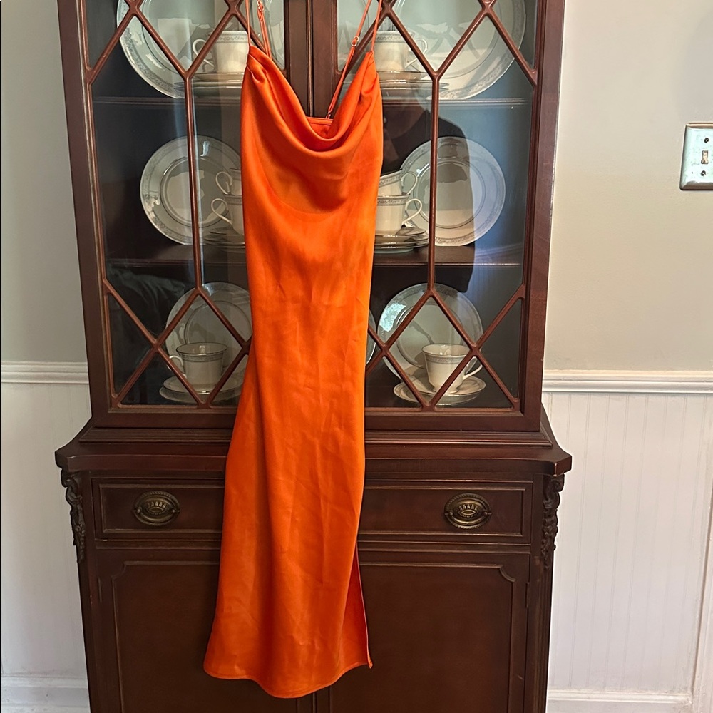 Banana Republic Cowl Neck Satin Orange Dress XXS Petite